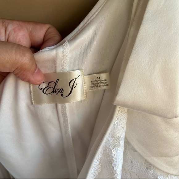ELIZA J White Sequin Satin Bow One Shoulder Cocktail Dress Women’s Size 14 - Picture 2 of 5